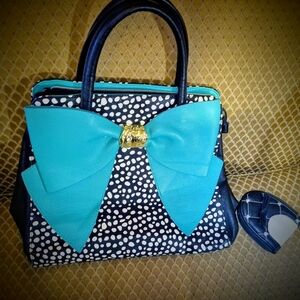 Polka Dot Handbag with Teal Bow